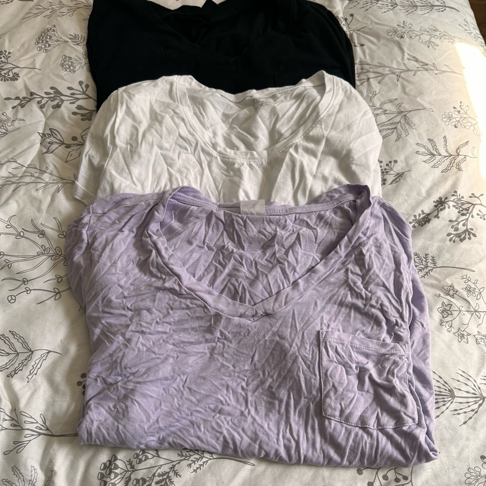 Set of Three V-Neck T-Shirts - Black, White, and Lavender